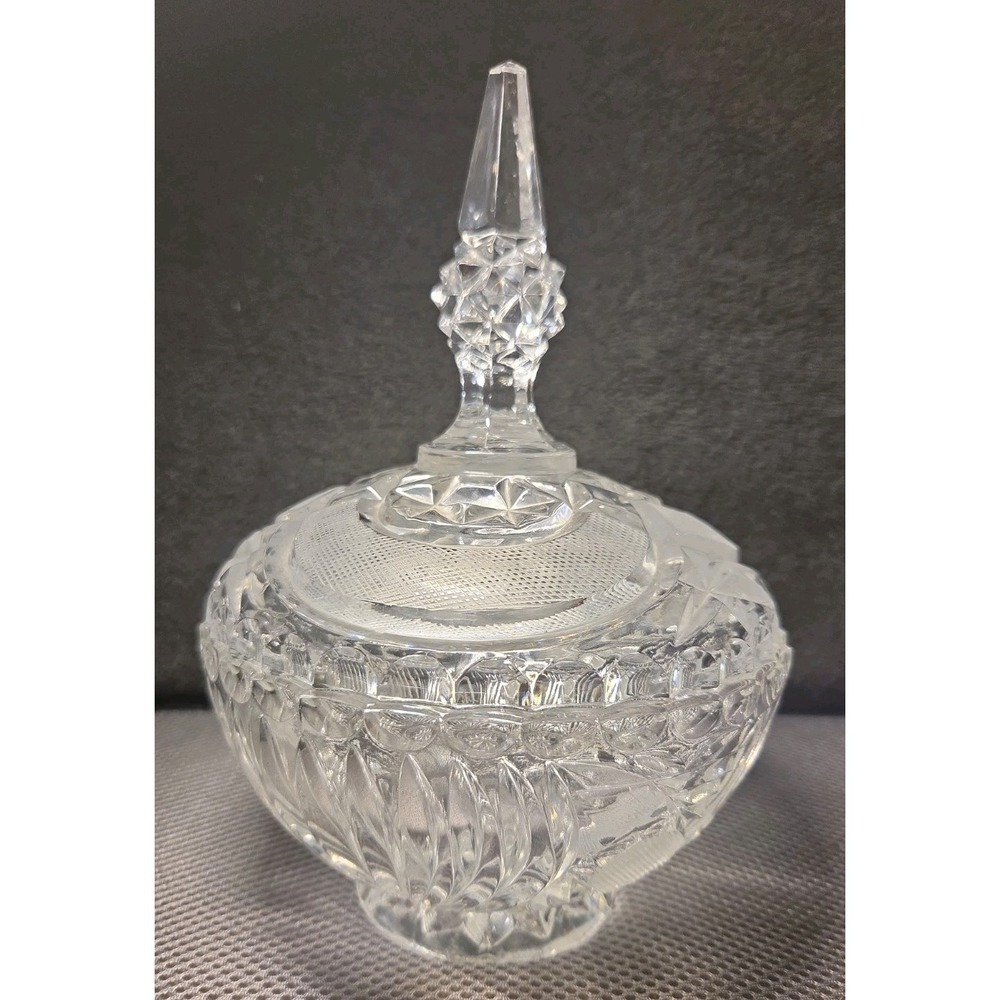 Vintage Bohemian Cut Crystal Covered Candy Dish Starburst Fan Cut 9" Tall